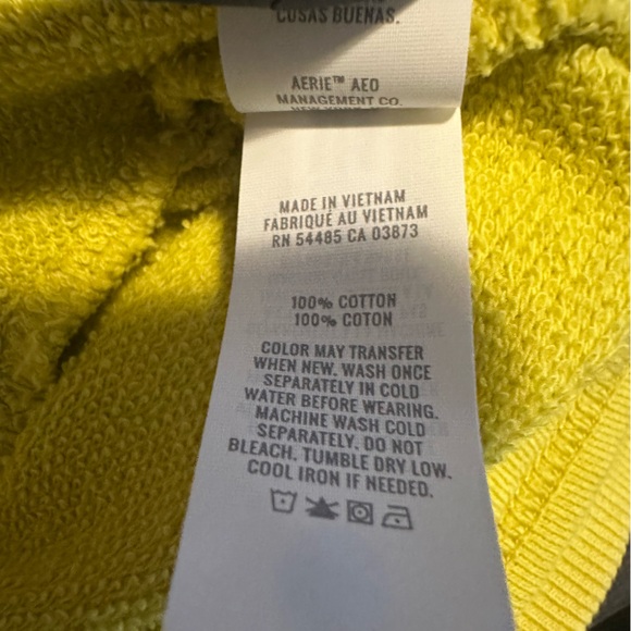 AERIE‎ Beach Weekend Oversized Hoodie Size X-Small Yellow Lime Green 100% Cotton - Picture 7 of 7